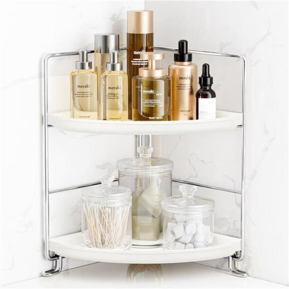 2-Tier Corner Bathroom Counter Organizer, Tool-Less Installation - Picture 1 of 16